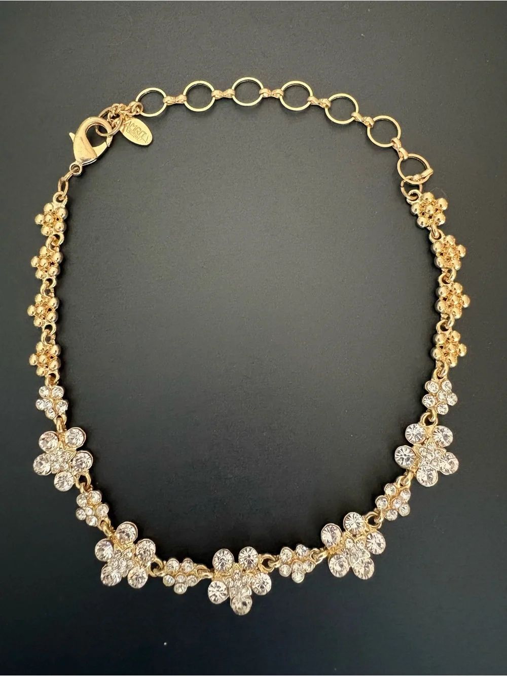 Amrita Singh Floral Clear Stone Statement Necklace with Gold Tone